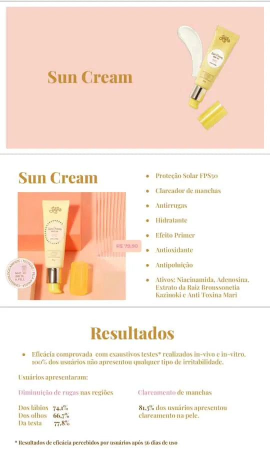 Kit BB Cream Anti-Rugas FPS44 Bege Claro + Protetor Solar Latika Sun Cream FPS50
